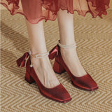 Coarse High Heel Wedding Shoes Women High Heel Bow Bridal Shoes 2025 Spring New Mary Jane Women's Shoes Square Single Shoes HZ0115