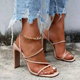 Heel With A Word With Sandals Women Fashion Thick Heel Tight With Solid Color Simple Roman Sandals Woman HZ0115