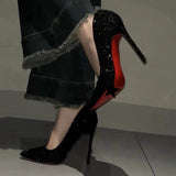 Sequin Red-Soled High-Heeled Women's Spring And Autumn 2025 New Black Fine Heel Sexy Sharp Head Beauty Professional Temperament Single Shoes HZ0115