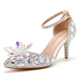 7 Cm Large-Size Sandals Fine Heel Head Crystal Glass High Heel Sandals Champagne Gold Banquet Dinner Women's Shoes HZ0115