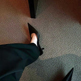 Yanglin With The Same Black Silk Satin High-Heeled Shoes Women's Sharp Head After The Empty Cool Slippers Half-Dragging Muller Shoes Small Single Shoes HZ0115