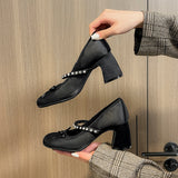Round Head Bow French Water Drill With High Heel Mary Jane Shoes Women Shallow Fairy Single Shoes HZ0115