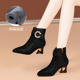 Sharp-Headed Short Boots Women 2025 Autumn And Winter New Temperament Of The Water Drill Rough And Women's Boots High-End Cheongsam Fashion Boots HZ0115