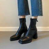 Black High-Heeling Zipper Short Boots Women Autumn And Winter New Short Cylinder Square Head Thick And Martin Boots Waterproof Table Thin Skin Boots HZ0115