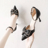 Sharp-Headed Bridesmaid Shoes Summer 2025 New Famous Temperament High Heels Fine Heel Sweet Bow Bow Head Sandals Woman HZ0115