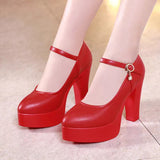 Painted Leather Tip Tip 15CM Catwalk Ultra-High Heel Women's Thick-Sed Waterproof Table Single Shoe With Shallow Model Performance Shoes HZ0115