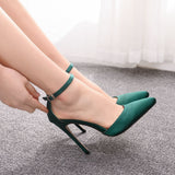 11 Cm Black Satin Noodles In The Air Pointed High-Heeled Sandals Fine High Heel Women Sandals Large Size Sandals HZ0115