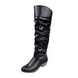 Large-Size Women's Shoes 2025 Autumn And Winter 2025 New With Female Knight Boots Solid Color Folded High-Sleet Leather Boots HZ0115