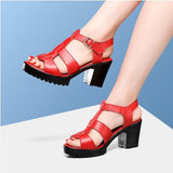 High-Heeled T-T-Slace Sandals Waterproof Table Thick Soles 41-43 Yards Cheongsam Runway Shoes Large-Size Coarse Heel Waterproof Table Women's Shoes HZ0115