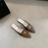 Naipa 2025 Spring And Summer New Metal Buckle Tip Tip Flat-Bottomed Slippers Flat And Half Dragged Outside Wearing Women Cool Drag Comfortable HZ0115