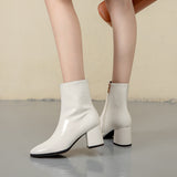 High-Heeled Women's Boots Coarse And Short Boots Side Zipper Patent Leather Solid White Women Boots Martin Boots Large Size Women's Boots HZ0115