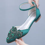 Spring And Summer 2 Cm Flat Hedley Casual Sharp In The Hollow Sandals Square With Shallow Mouth Water Drill Buckle Bridal Shoes Wedding Shoes HZ0115