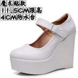 White High-Slope Single-Shoe Round Cheongsam Shoes Shallow Walking Shoes Waterproof Table Thick-Soled Size 43 Magic Sticker Women's Shoes HZ0115