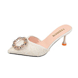 Slippers Women Wear Half-Slippers Women 2025 New French Fine And Bag Head Cool Drag Black High HZ0115