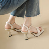 2025 Summer Thick-Soled Women's Shoes With Fashion Square High Heels Coarse Heel Waterproof Table Barbie Powder Sandals 9Cm HZ0115