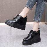 Inner Height Patent Leather Small Leather Shoes Heel Waterproof Table Single Shoes Spring Autumn Pine Women's Shoes With Deep Mouth Plus Velvet Naked Boots HZ0115