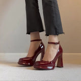 2025 Summer New Thick Heel Shallow Waterproof Table Sweet College Style Simple Comfortable High Heel Single Shoes HZ0115