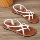 2025 Summer New Women's Flat-Soled Sandals Large-Size Casual Toe Braided With Flat-Soled Sandals HZ0115