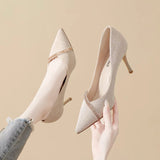 Design Sense Single Shoes Fine Heel New Pointed Small High Heels 2025 Spring And Autumn Heel Squint Small Women's French Women Shoes HZ0115