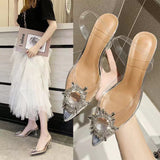 202 Summer New Korean Version Of The Diamond Transparent Crystal Shoes High Heel Sandals Fine Heel Women's Shoes Size 43 Yards HZ0115