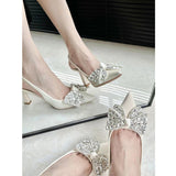 Water Drill Bow Bow Head Sandals Women's 2025 New Fine-Heeled High Heels Elegant French Pointed Shoes HZ0115