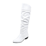 Large-Size Women's Shoes 2025 Autumn And Winter 2025 New With Female Knight Boots Solid Color Folded High-Sleet Leather Boots HZ0115