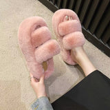 Large-Size Tide Slew Soft 7Cm External Wear Hairy Slippers Women Flat-Bottom One-Word Drag Autumn New Thick HZ0115