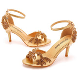 7 Cm Satin Cloth Bridal Fish Mouth High Heel Sandals Shallow Word Size Diamond Wedding Round Head Fine Sandals HZ0115