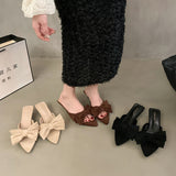 High-Heeled Fairy Wind Cool Slippers Women's Shoes Wear 2025 New Summer Bow Temperament Sandals HZ0115