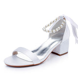 5 Cm Thick Heel Sandals Shallow Mouth With Sandals Champagne Satin Cloth Bride White Sandals Women Wedding Sandals HZ0115