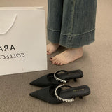 French High-End Water Drill With A Front Half Slippers Women Wear 2025 New Pointed High And Muller Shoes HZ0115