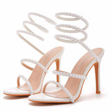 Fish Mouth Strap High Heel Sandals White Pearl Sandals Women's Wedding Dress Wedding Dress Bridal Shoes Princess Sandals HZ0115