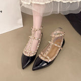 French Temperament V Home Rivet Tip For A Long Time Standing Not Tired Single Shoes New Sexy Patent Leather T-Shaped Buckle With Lazy Shoes HZ0115