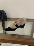 Inner Height Plus Velvet Mary Jane Single Shoes Women's Shoes 2025 Autumn And Winter Warm Wool Shoes Cotton Shoes Pointed Lefu Shoes HZ0115