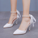 9 Cm Red Fine Heel Finger Beads Tied With Sandals Bride Wedding Dress Dress Long Dress Shoes Large Wedding Shoes HZ0115