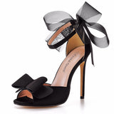 11 Cm Sexy Large-Size Net Yarn Bow Bow Fish Mouth High Heel Sandals Shallow Word With Round Head Sandals 4546 Yards HZ0115