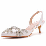 5 Cm Large-Size Fine-Heeled Pointed Sandals Behind The Cool Belt High Heels Water Drill High Heels Women's Golden Wedding Shoes HZ0115