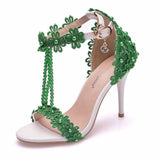 9 Cm High-Heeled Sandalbum Bridesmaid Wedding Buckle Lace Beads And Fish Mouth Roman Sandals HZ0115