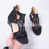 2025 Spring And Summer New Shoes Large-Size Women's Shoes Coarse Heel Heel Shoes Hollow Fish Mouth Sandals Women HZ0115
