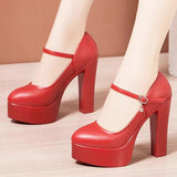 Painted Leather Tip Tip 15CM Catwalk Ultra-High Heel Women's Thick-Sed Waterproof Table Single Shoe With Shallow Model Performance Shoes HZ0115