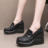 High-Poe And Soft-Soled Thick-Soled Lod Shoes Women's Slope With English Wind One-Legged Leather Shoes Mother Small Leather Shoes Deep Mouth Single Shoes HZ0115