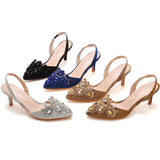 6 Cm Light-Mouthed Pointed Sandals Discolored Cloth Thin Heel Large Banquet Sandals Women 42 Yards 43 Yards High Heel Sandals HZ0115