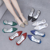 Spring And Summer 2 Cm Flat Hedley Casual Sharp In The Hollow Sandals Square With Shallow Mouth Water Drill Buckle Bridal Shoes Wedding Shoes HZ0115