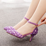 7 Cm Large-Size Sandals Fine Heel Head Water Drill High Heel Sandals Gold Water Drill High Heels Wedding Shoes HZ0115