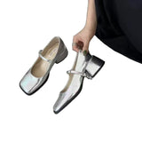 Spring 2025 New Square Heel Mary Jane Shoes British Wind Head Black Leather Shoes Lefu Single Shoes HZ0115