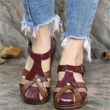 Women's Sandals 2025 Summer New Retro Round-Headed Slope And Hollow Women's Shoes Casual Sandals HZ0115