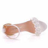7 Cm Round Head With Thick Heel And Shallow Mouth With Sandals Beaded Flowers Wedding Dress Shoot High Heels Sandals HZ0115
