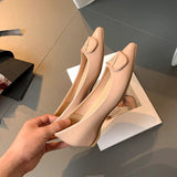 Small Sharp Head Soft Soles In The Increase Single Shoes Spring And Autumn Leather Bare Light Flat Commuting V Buckle Temperament Women's Shoes HZ0115