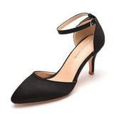7 Cm Medium Heel Sandals Fine Heel Tip Buckle Sandals Emulation Silk Wedding Banquet Dress Shoe Tips Sandals Woman HZ0115