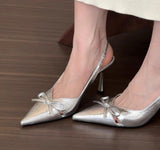 Small-Ed-Tall French High-Heeled Shoes French Baotou Fairy Sandals 2025 Spring And Summer Bows And A Single Shoe Wear HZ0115